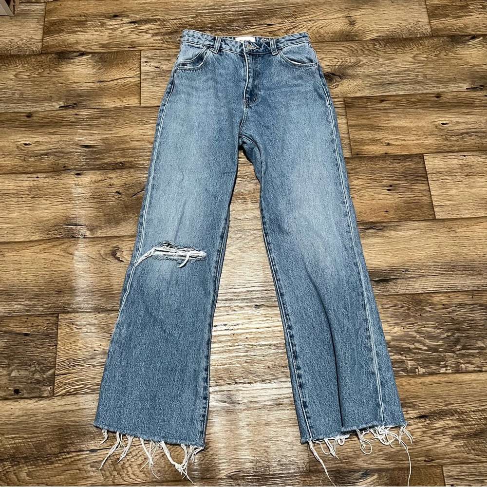 ROLLAS East Coast High Rise Crop Flare Jeans Size 25 Distressed Preowned